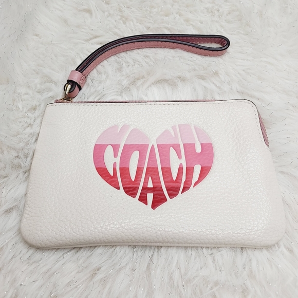 Coach Gold/Chalk MultiCorner Zip Wristlet With Stripe Heart Motif - Picture 2 of 10